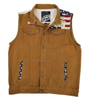 Diamond Stash Mens XL American Flag Biker Vest Brown Patriotic Distressed USA